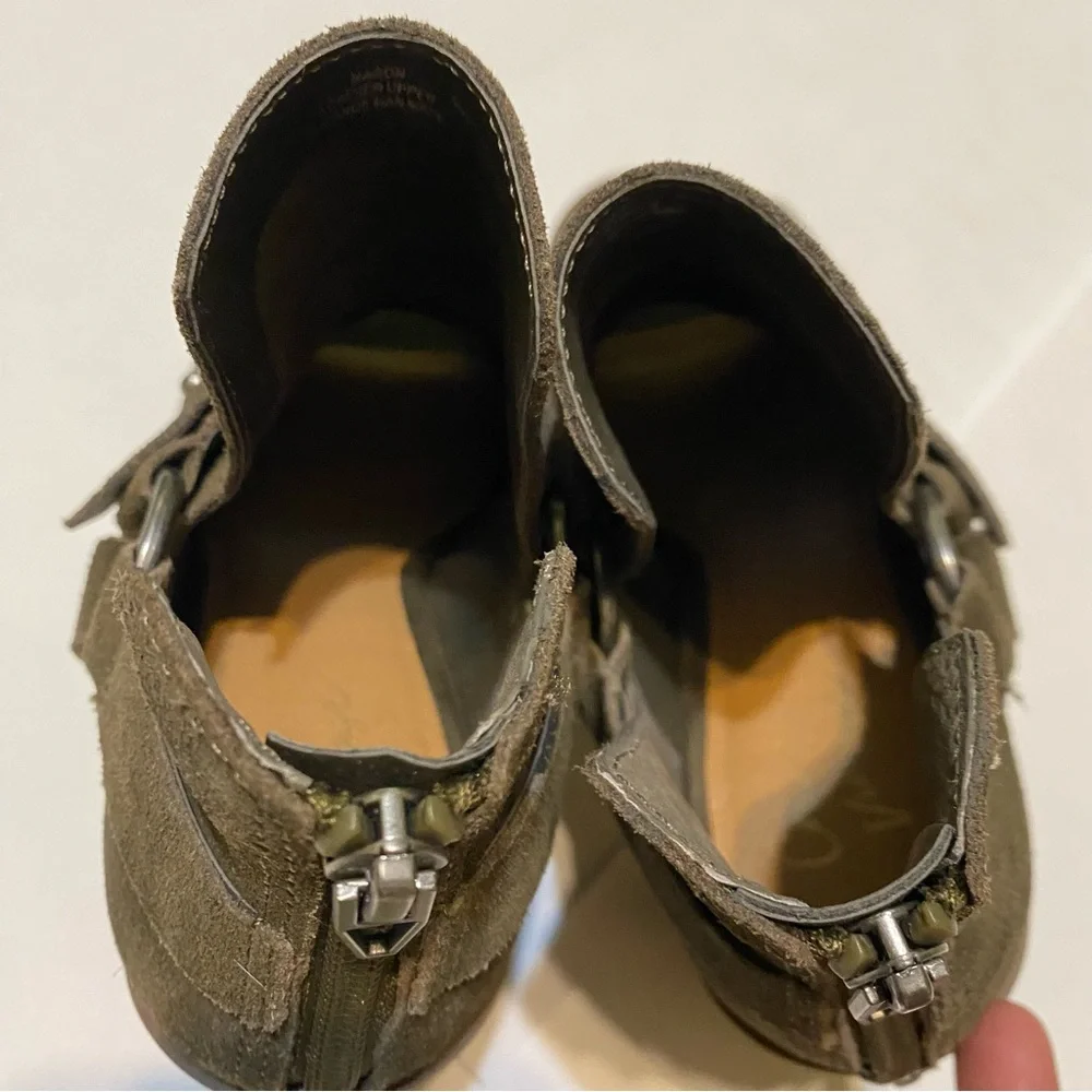 Crown Vintage Olive Green Peep Toe Suede Women's Ankle Boots